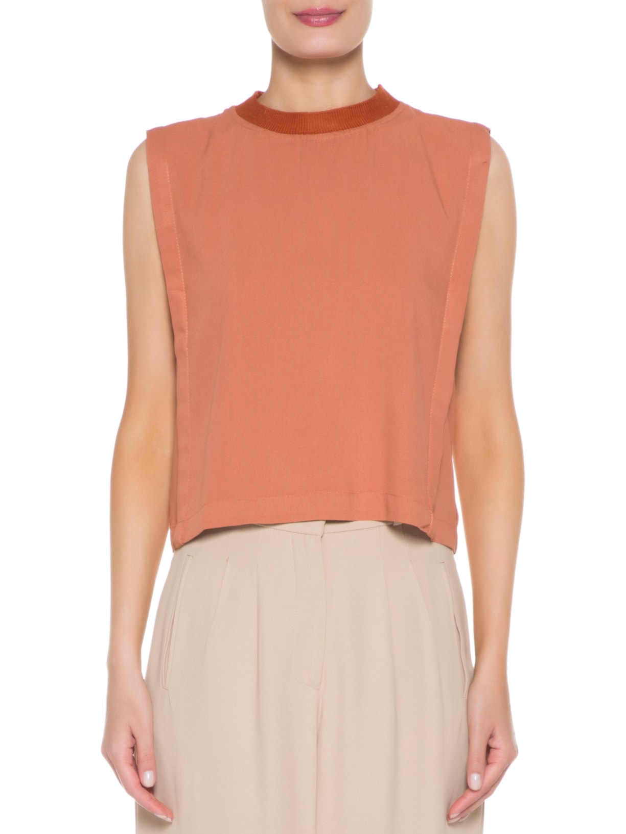 Blusa Feminina Crepe Gola Retilínea Marrom Dress To