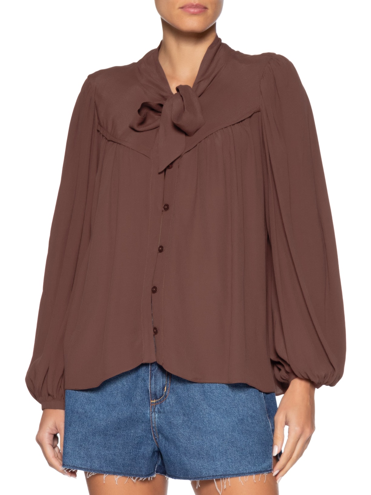 Blusa Feminina Crepe Pregas Pala Frente Marrom Dress To