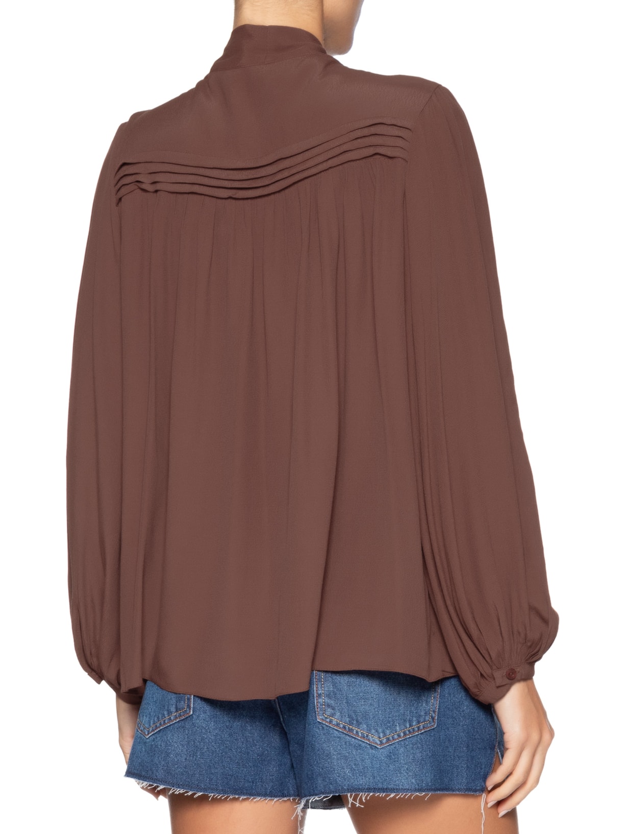 Blusa Feminina Crepe Pregas Pala Frente Marrom Dress To