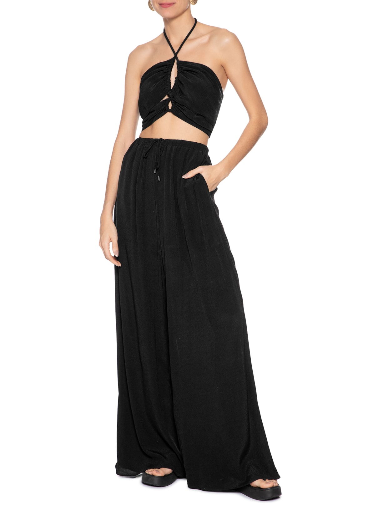 Blusa Feminina Cropped Aberturas Preto Animale Jeans