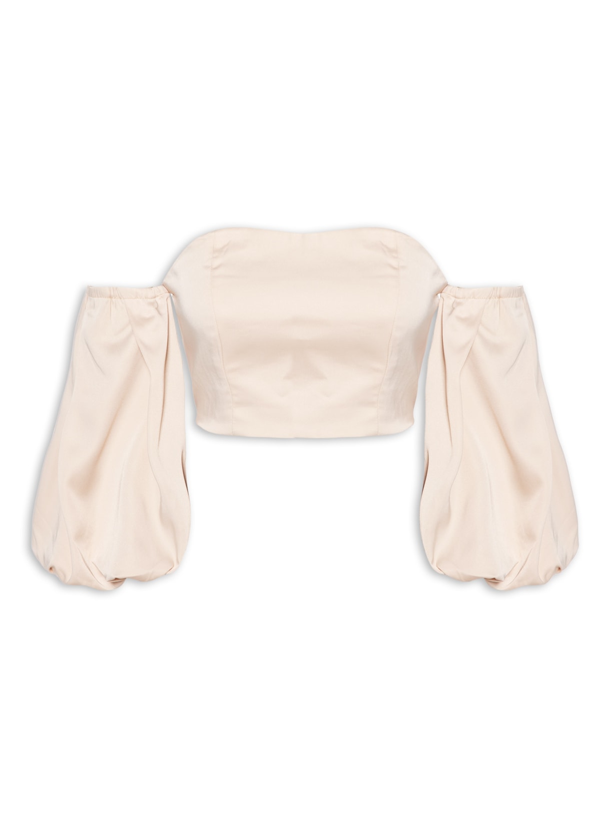 Blusa Feminina Cropped Acetinado Com Manga Bufante - Bege