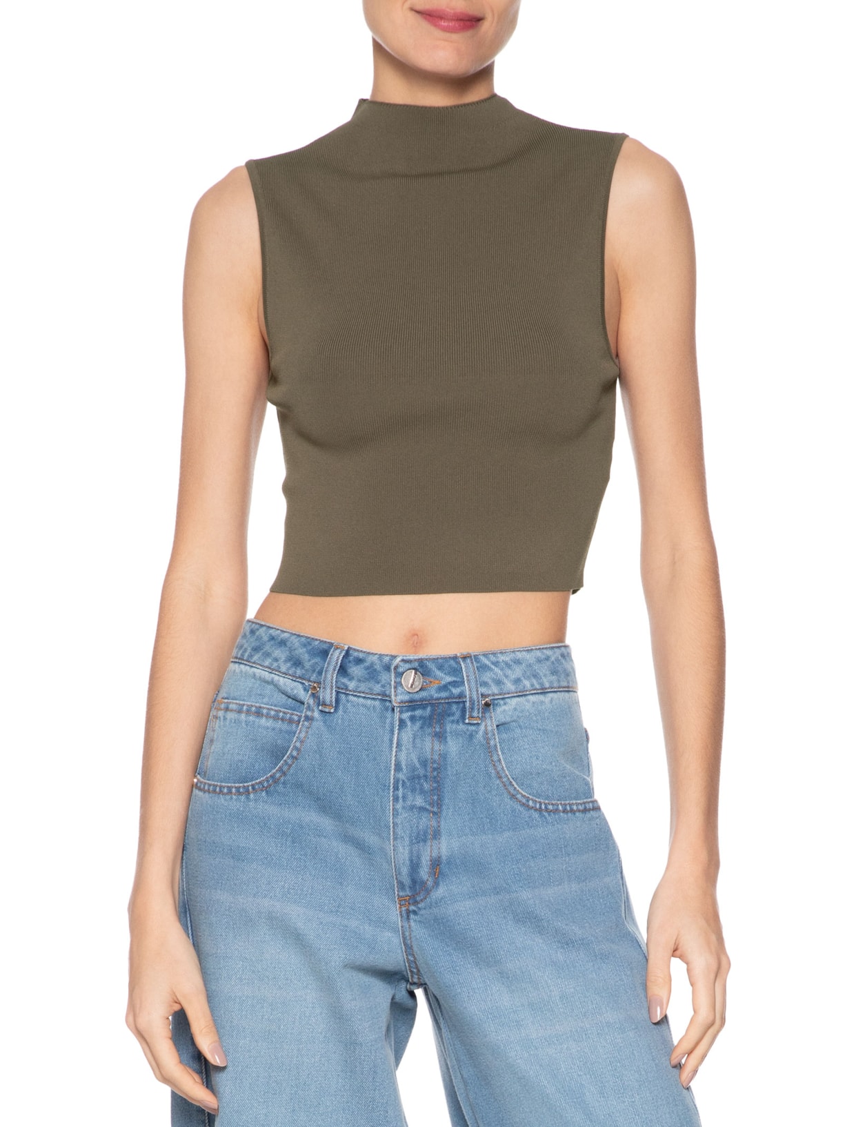 Blusa Feminina Cropped Alta Tricot Color Marrom Animale