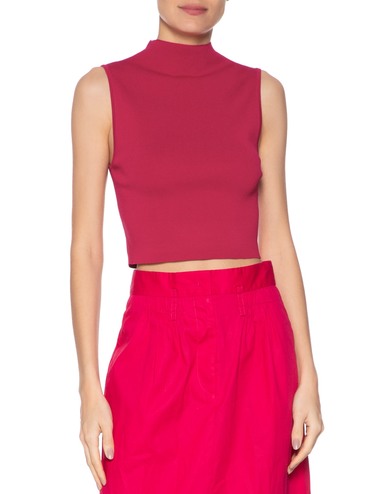 Blusa Feminina Cropped Alta Tricot Color Rosa Animale