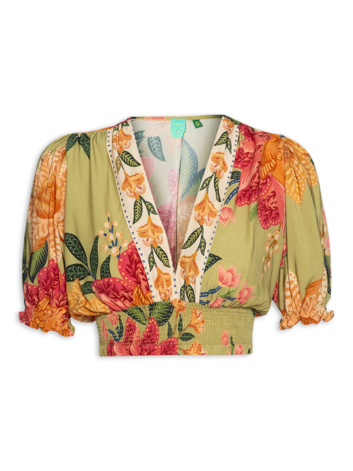 Blusa Feminina Cropped Arara Em Flor - Verde