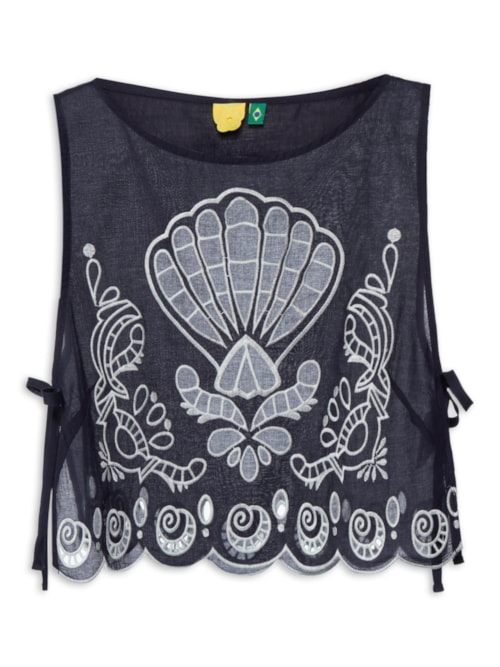Blusa Feminina Cropped Artesanal - Azul