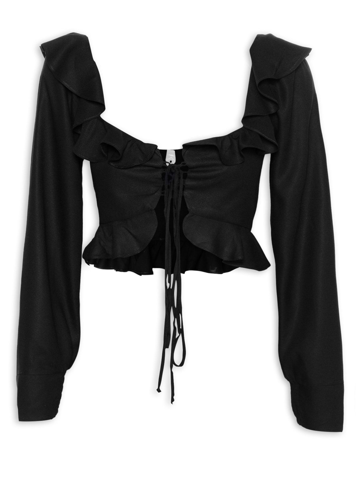 Blusa Feminina Cropped Babado Amarração - Preto