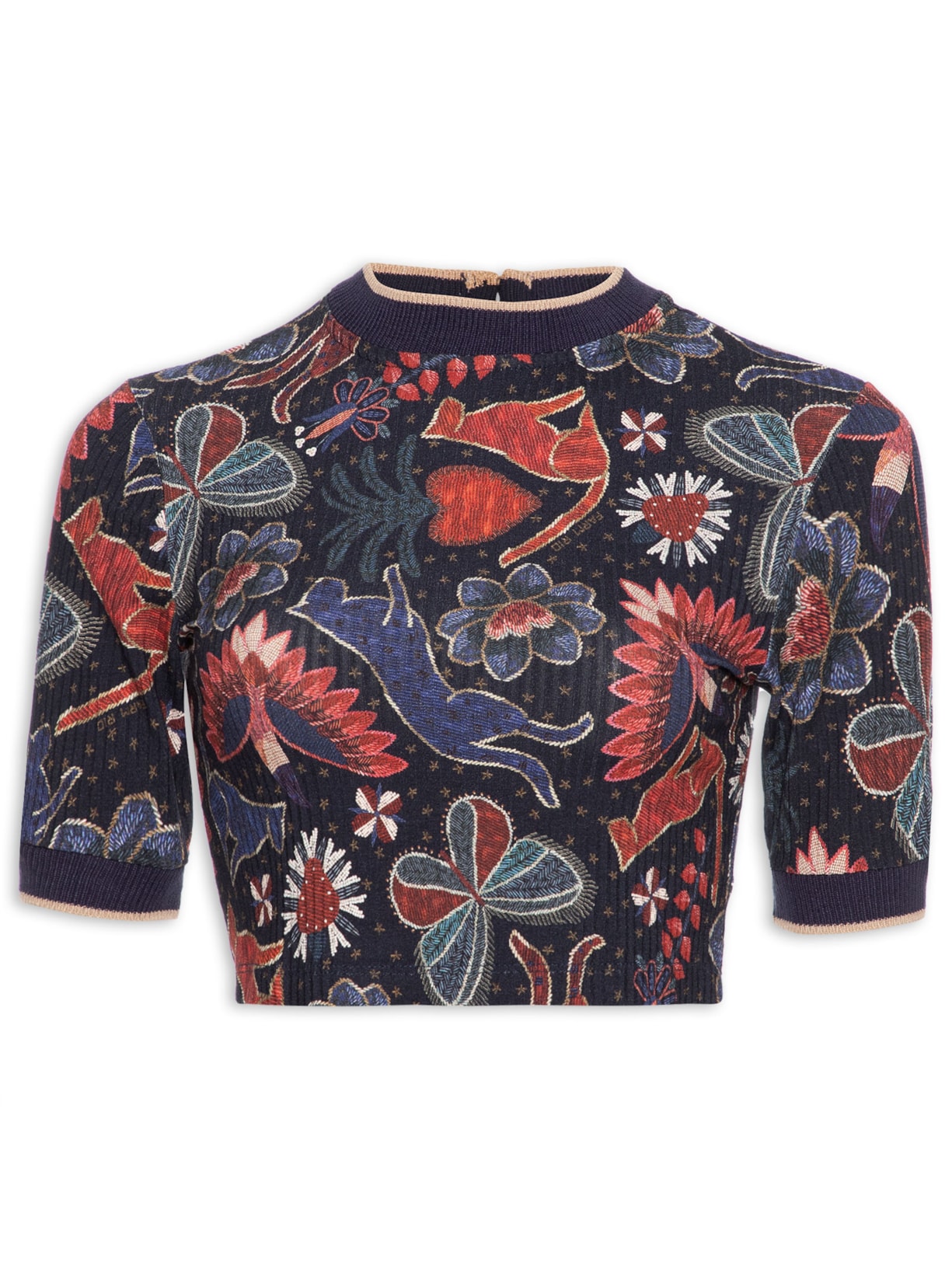 Blusa Feminina Cropped Brilho Tropical - Azul