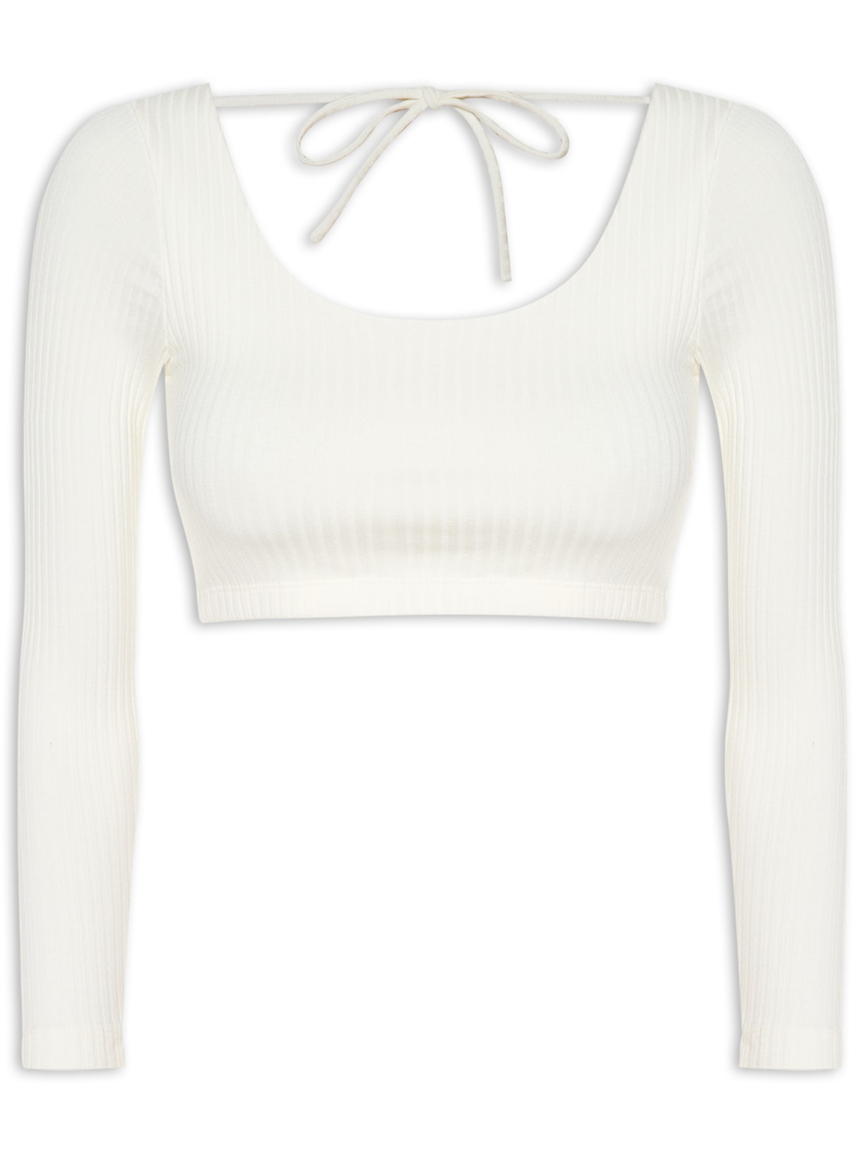 Blusa Feminina Cropped Canelada Decote U - Off White