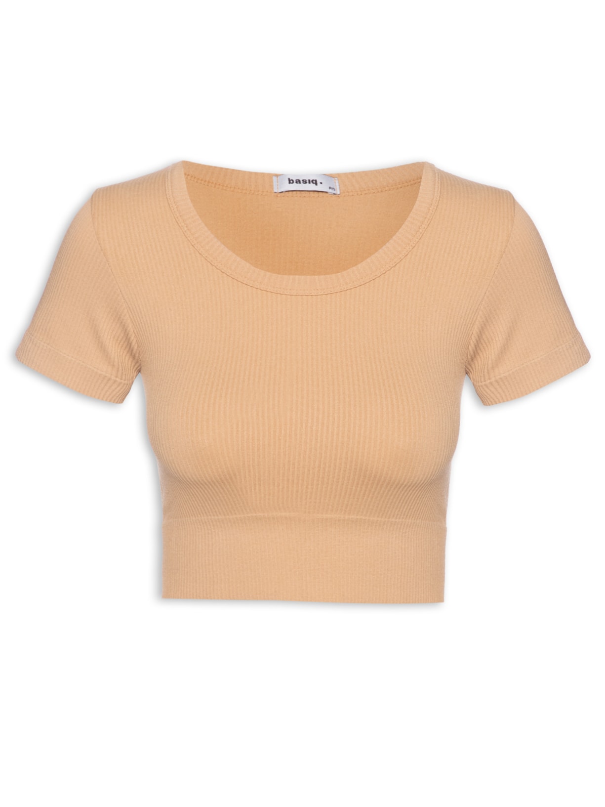 Blusa Feminina Cropped Canelada Gola Redonda - Bege