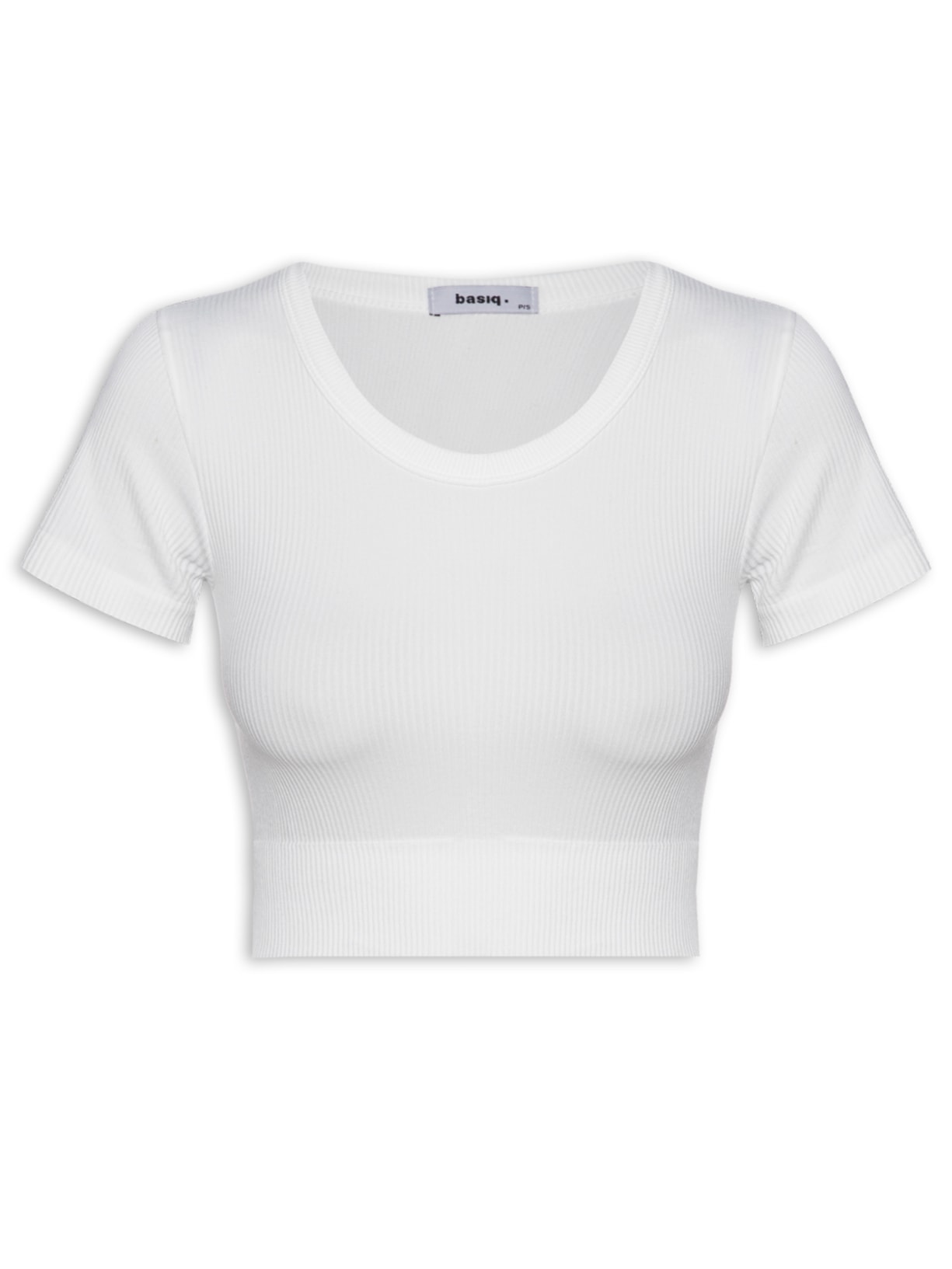 Blusa Feminina Cropped Canelada Gola Redonda - Branco