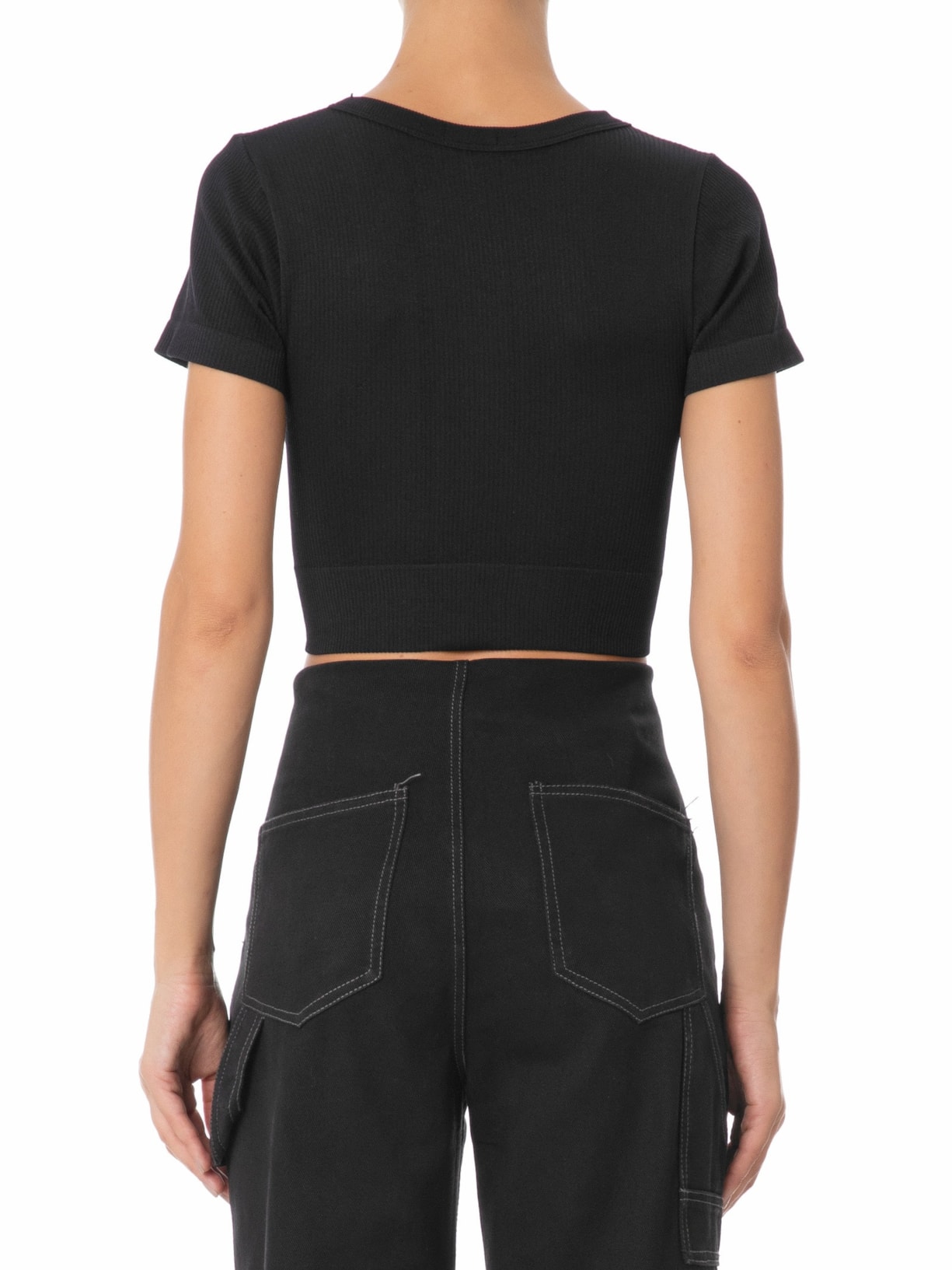 Blusa Feminina Cropped Canelada Gola Redonda Preto Basiq