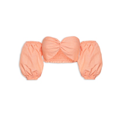 Blusa Feminina Cropped Ciganinha Com Manga Balone e Torção No Centro Do Decote - Laranja 
