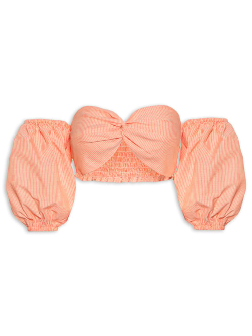 Blusa Feminina Cropped Ciganinha Com Manga Balone e Torção No Centro Do Decote - Laranja