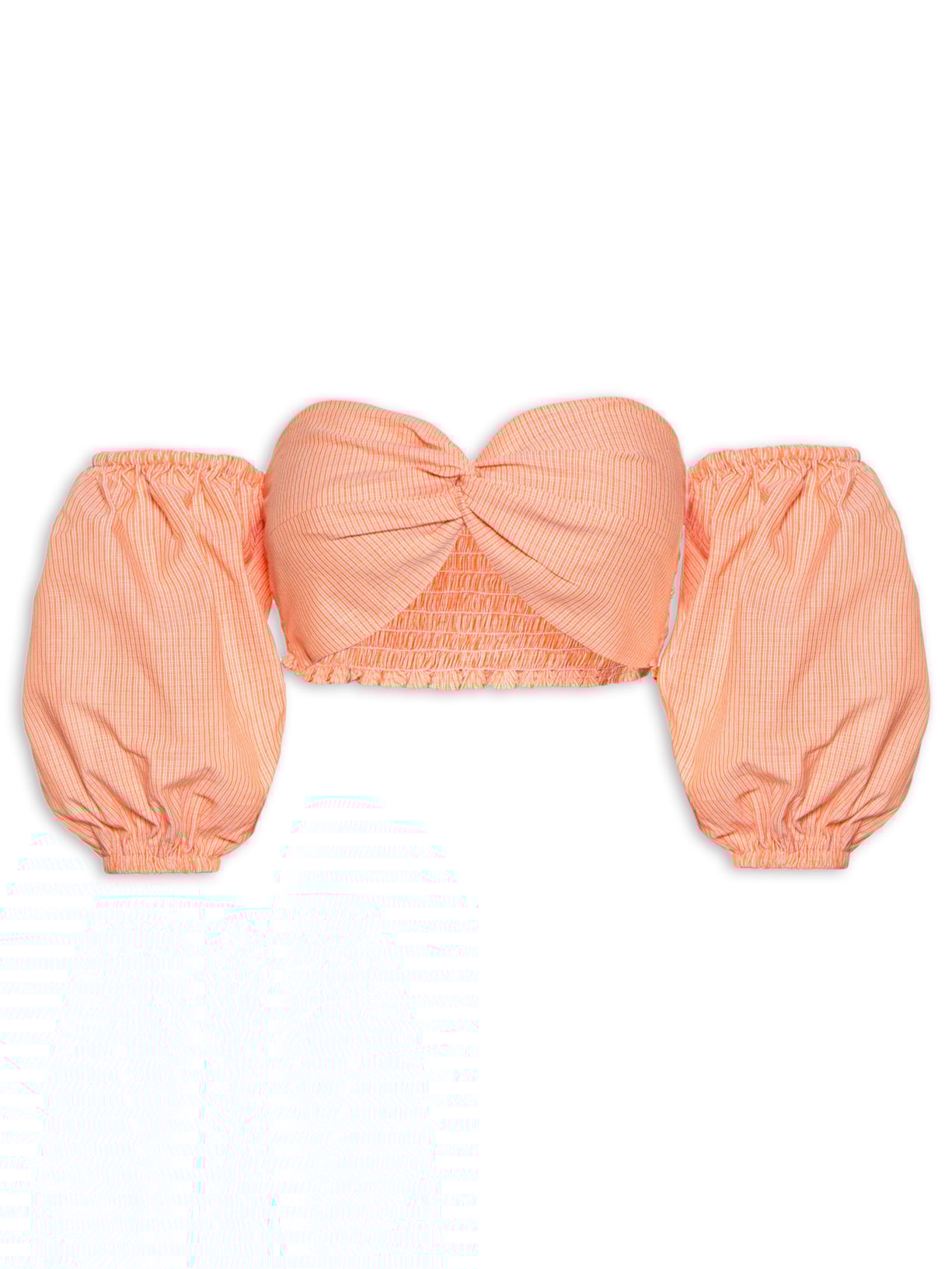 Blusa Feminina Cropped Ciganinha Com Manga Balone e Torção No Centro Do Decote - Laranja