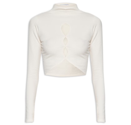 Blusa Feminina Cropped Com Aberturas Frontais - Bege