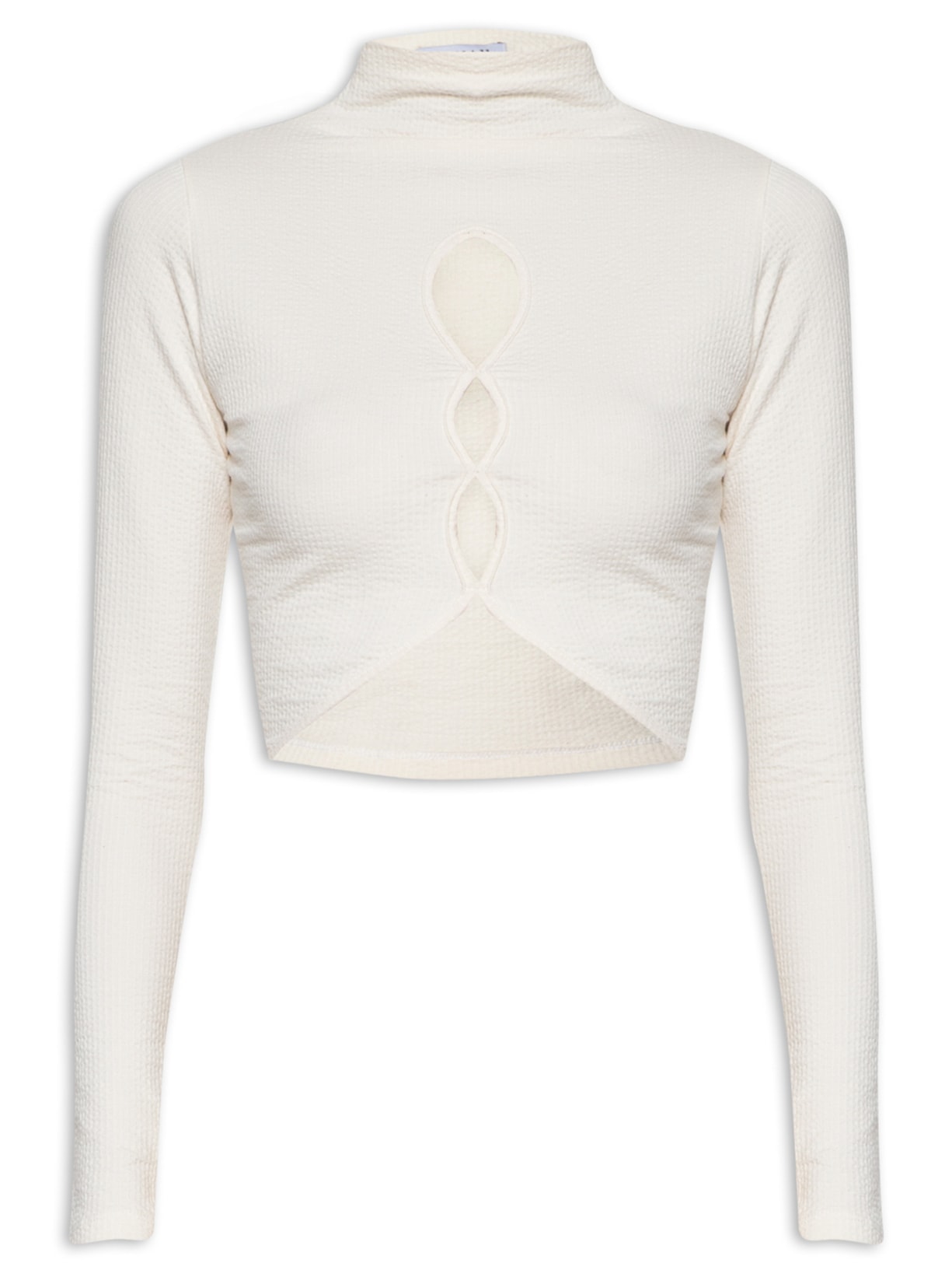 Blusa Feminina Cropped Com Aberturas Frontais - Bege