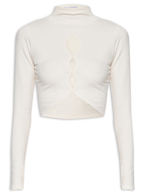 Blusa Feminina Cropped Com Aberturas Frontais - Bege