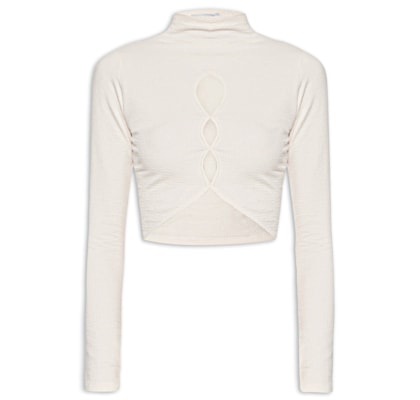 Blusa Feminina Cropped Com Aberturas Frontais - Bege