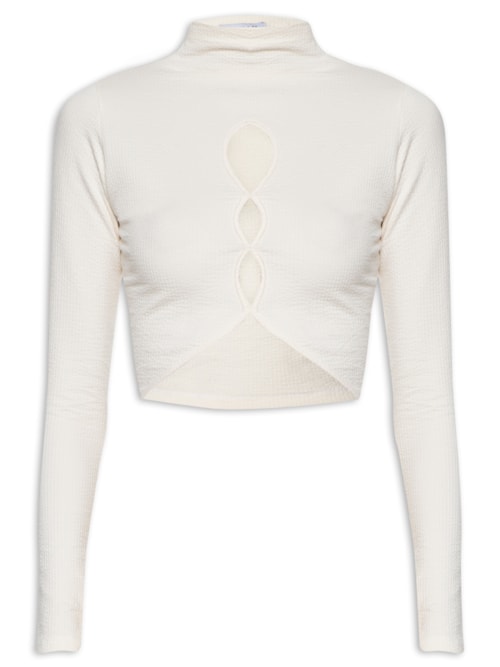 Blusa Feminina Cropped Com Aberturas Frontais - Bege