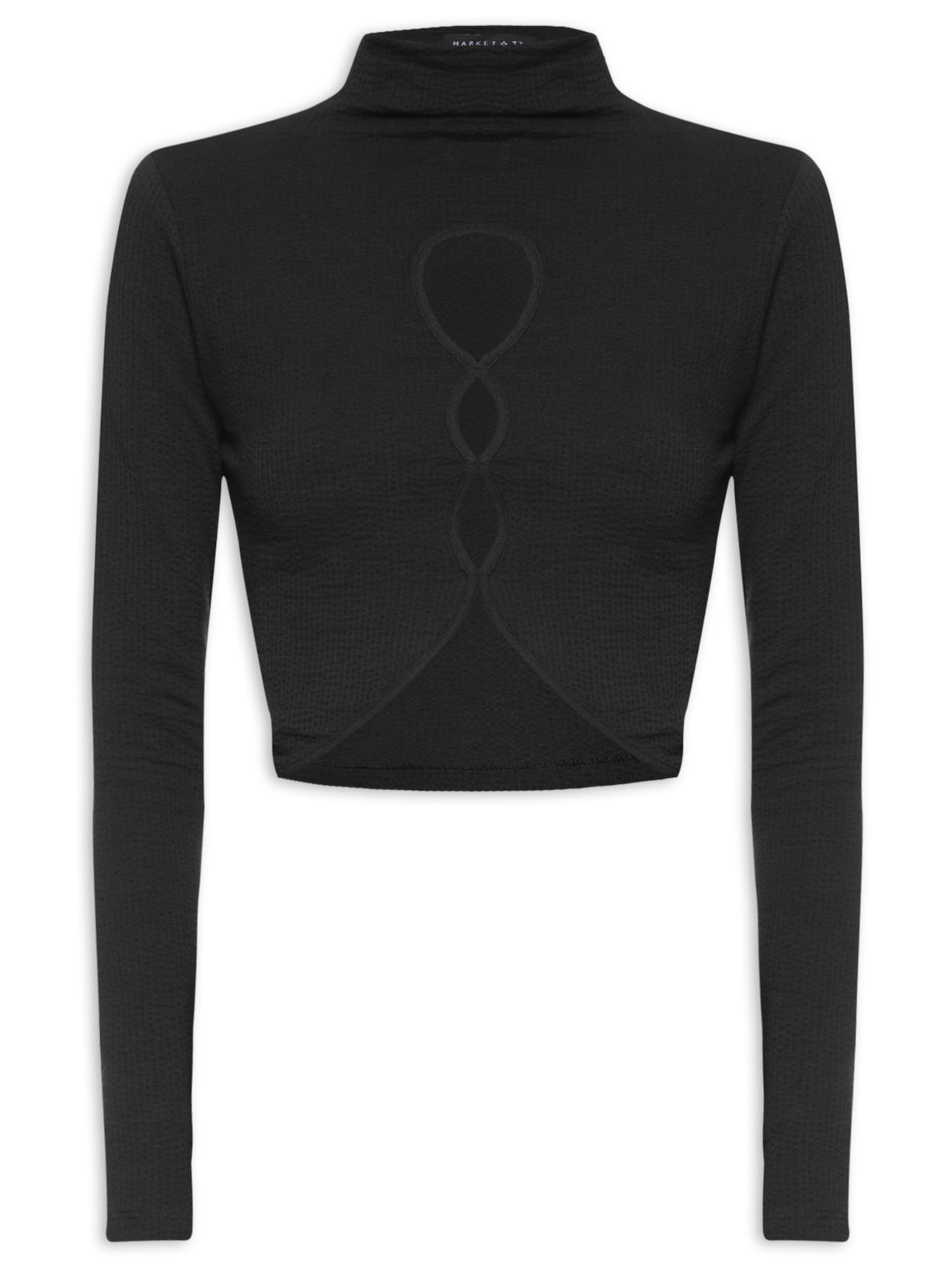 Blusa Feminina Cropped Com Aberturas Frontais - Preto