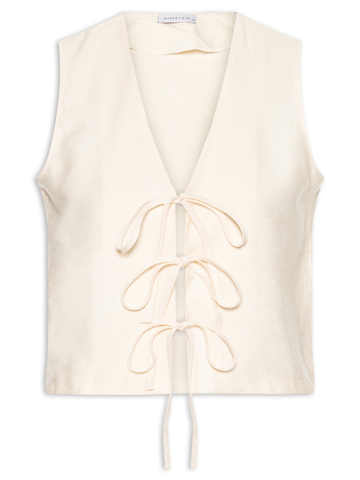 Blusa Feminina Cropped Com Amarração Frontal - Bege