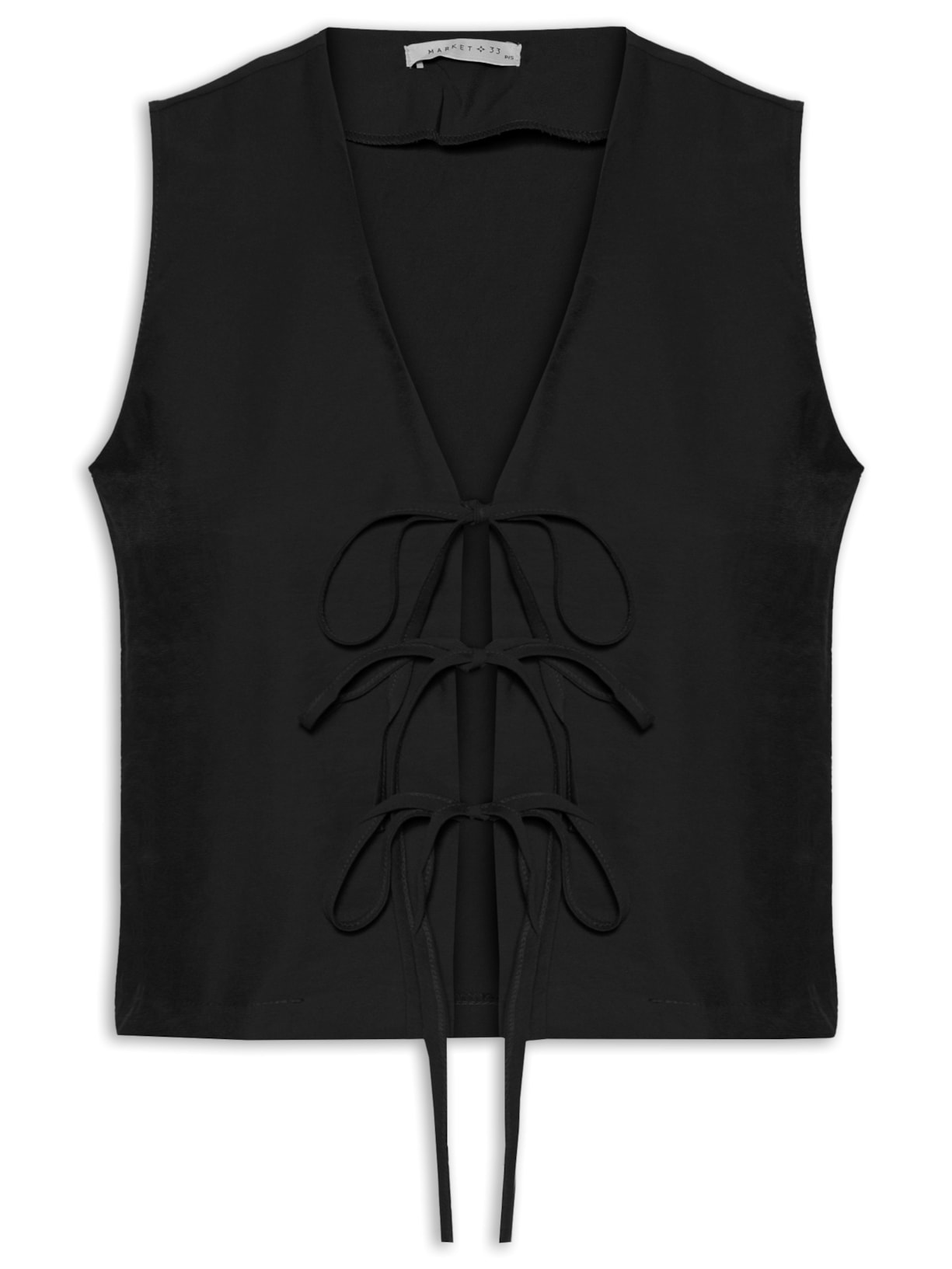 Blusa Feminina Cropped Com Amarração Frontal Preto Market 33