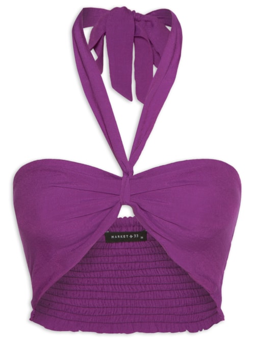 Blusa Feminina Cropped Com Amarração No Pescoço - Roxo