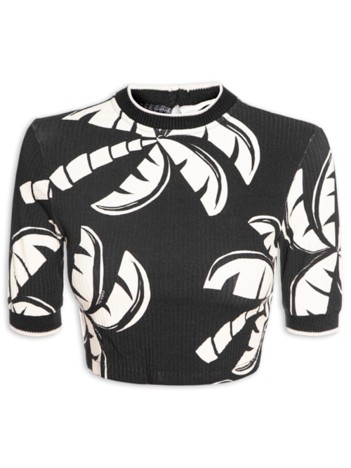 Blusa Feminina Cropped Coqueirada - Preto