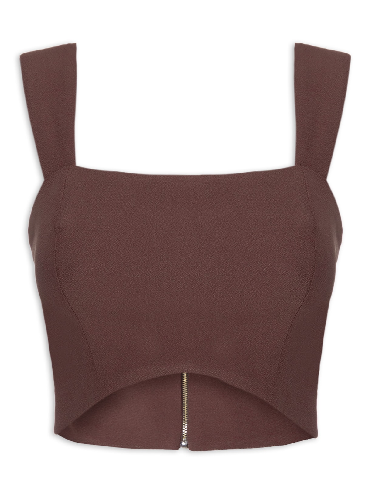 Blusa Feminina Cropped Em Crepe Alças - Marrom