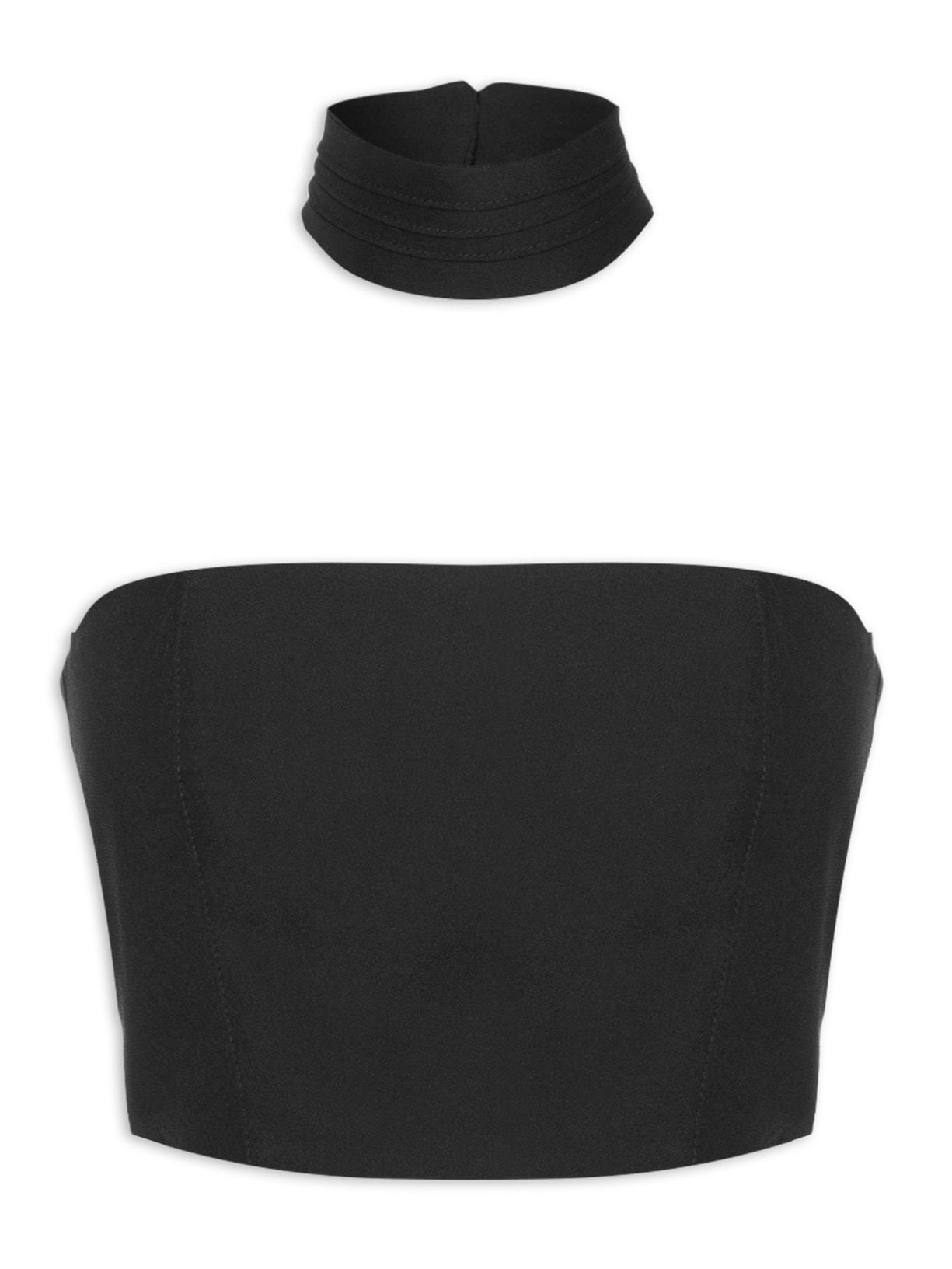 Blusa Feminina Cropped Em Crepe Faixa - Preto