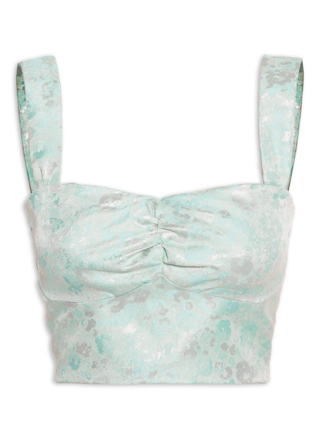 Blusa Feminina Cropped Em Jacquard Alça - Verde