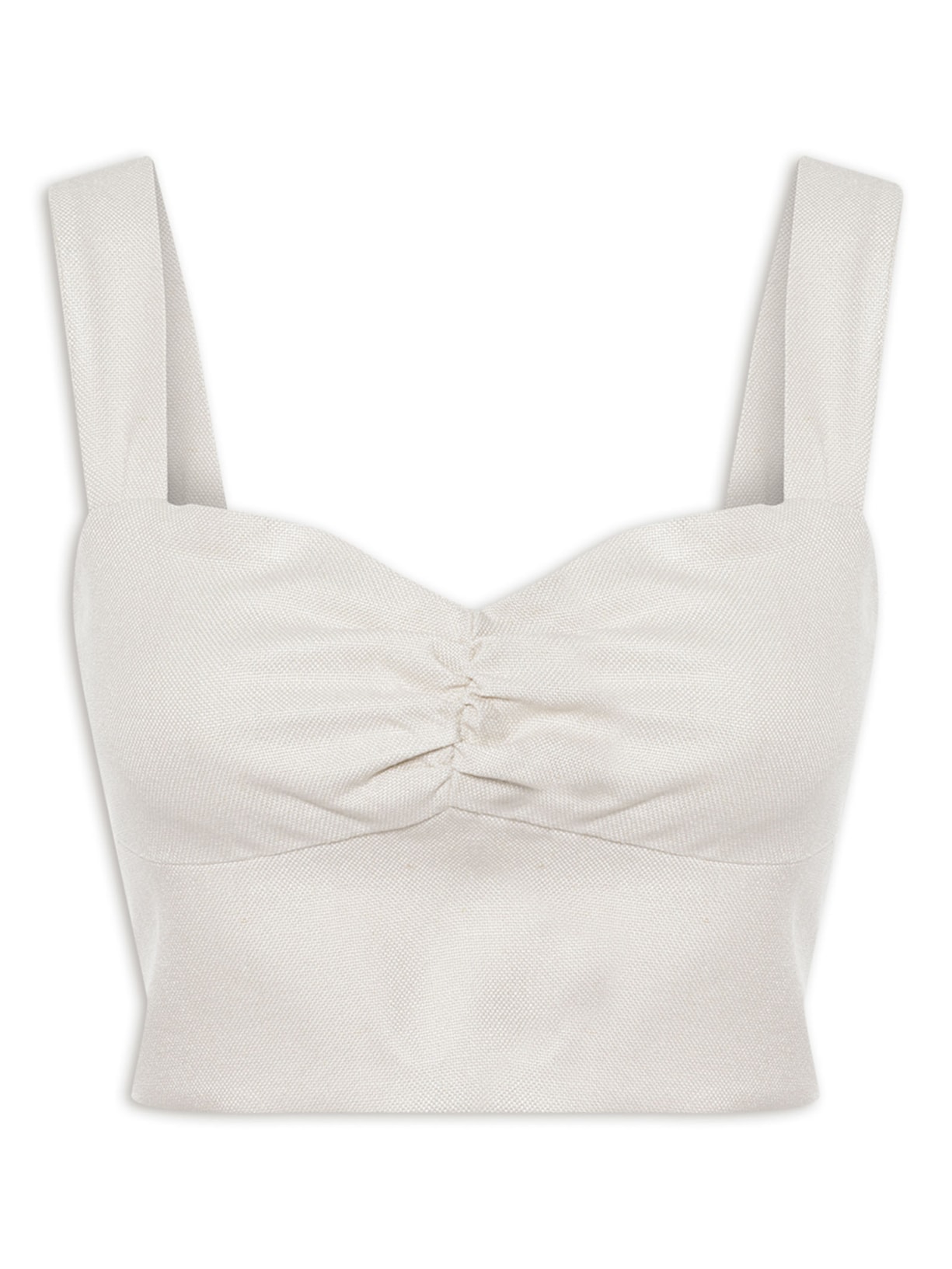 Blusa Feminina Cropped Em Linho Misto - Bege