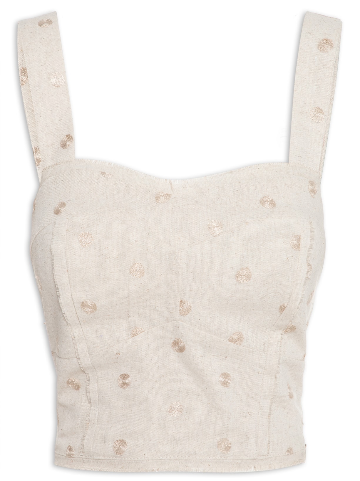 Blusa Feminina Cropped Em Linho Misto Bordado - Bege