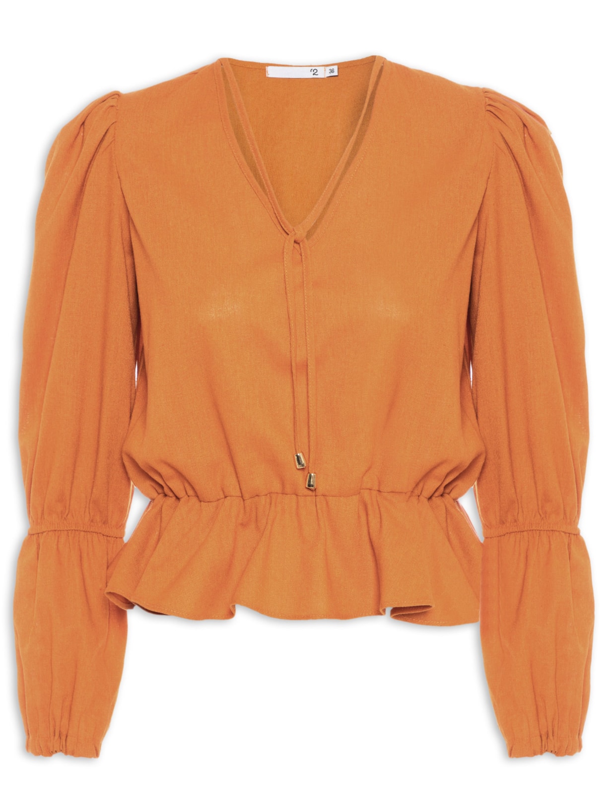 Blusa Feminina Cropped Em Linho Misto Decote V - Laranja