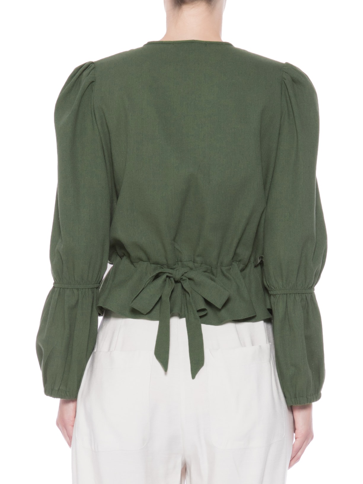 Blusa Feminina Cropped Em Linho Misto Decote V Verde '2Essential