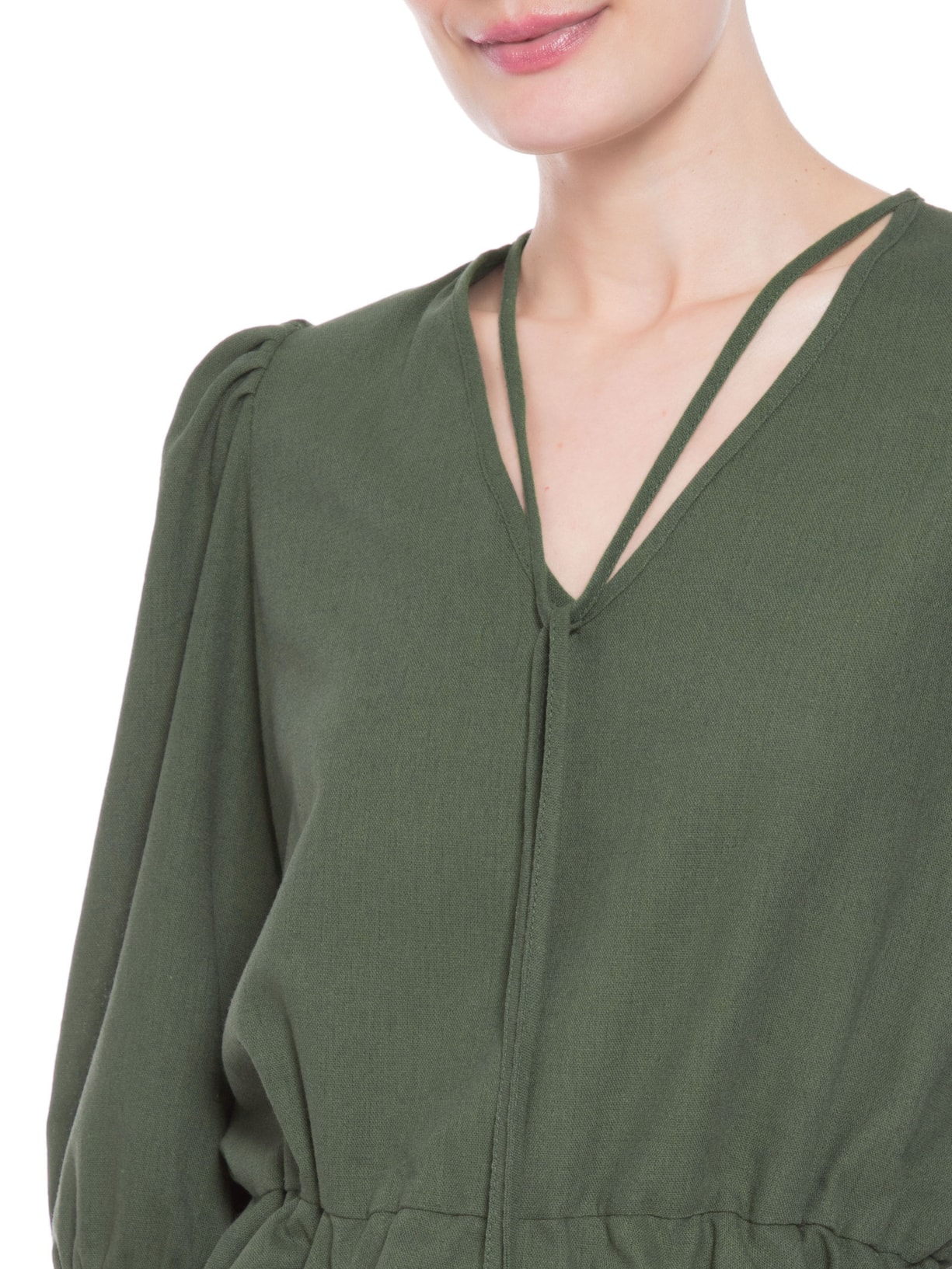 Blusa Feminina Cropped Em Linho Misto Decote V Verde '2Essential