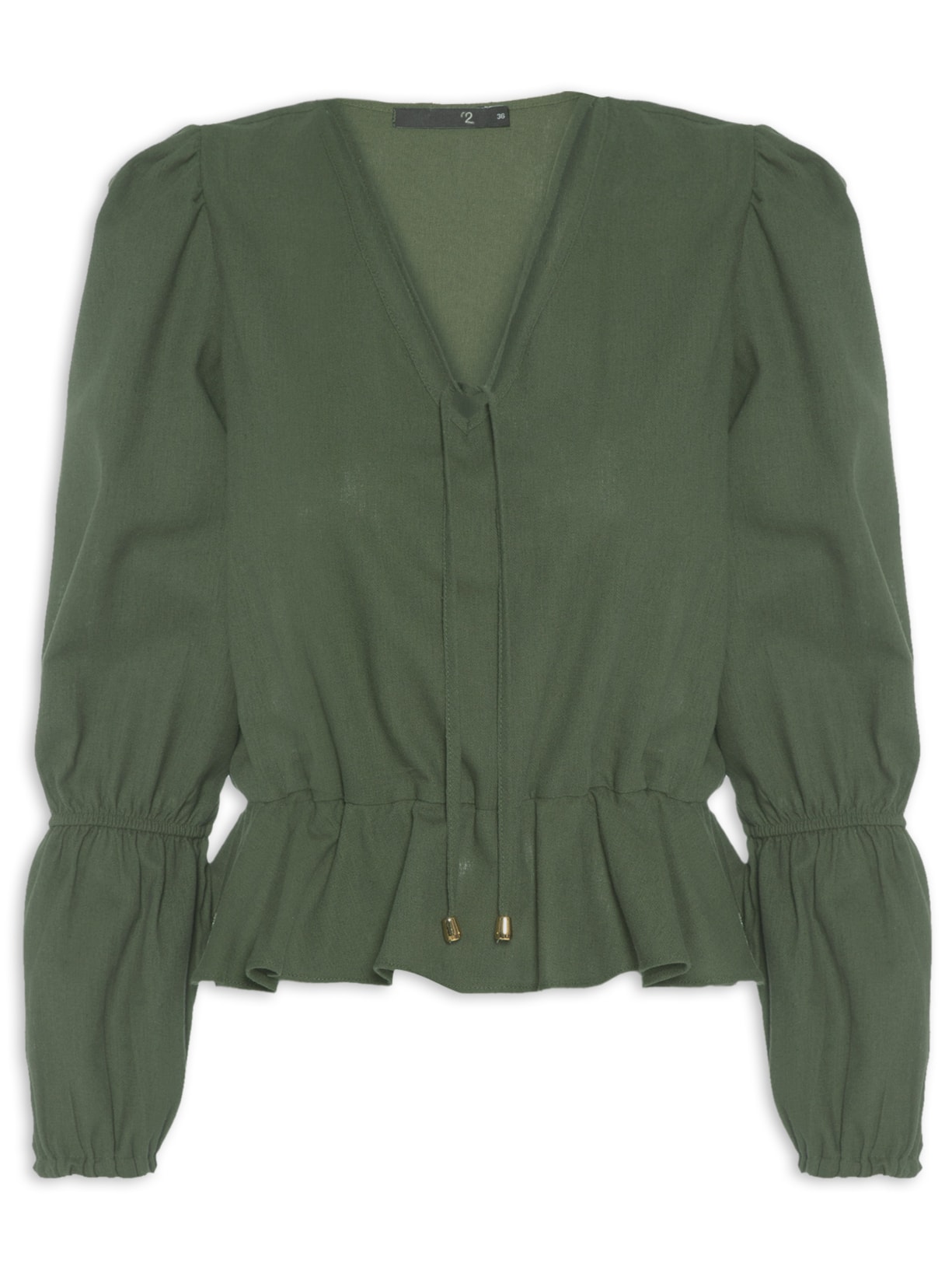 Blusa Feminina Cropped Em Linho Misto Decote V Verde '2Essential