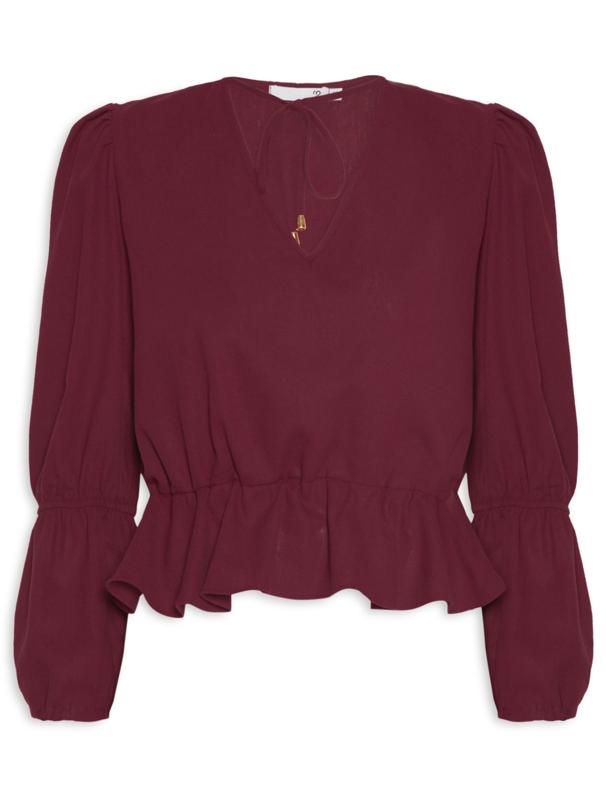 Blusa Feminina Cropped Em Linho Misto Decote V - Vinho