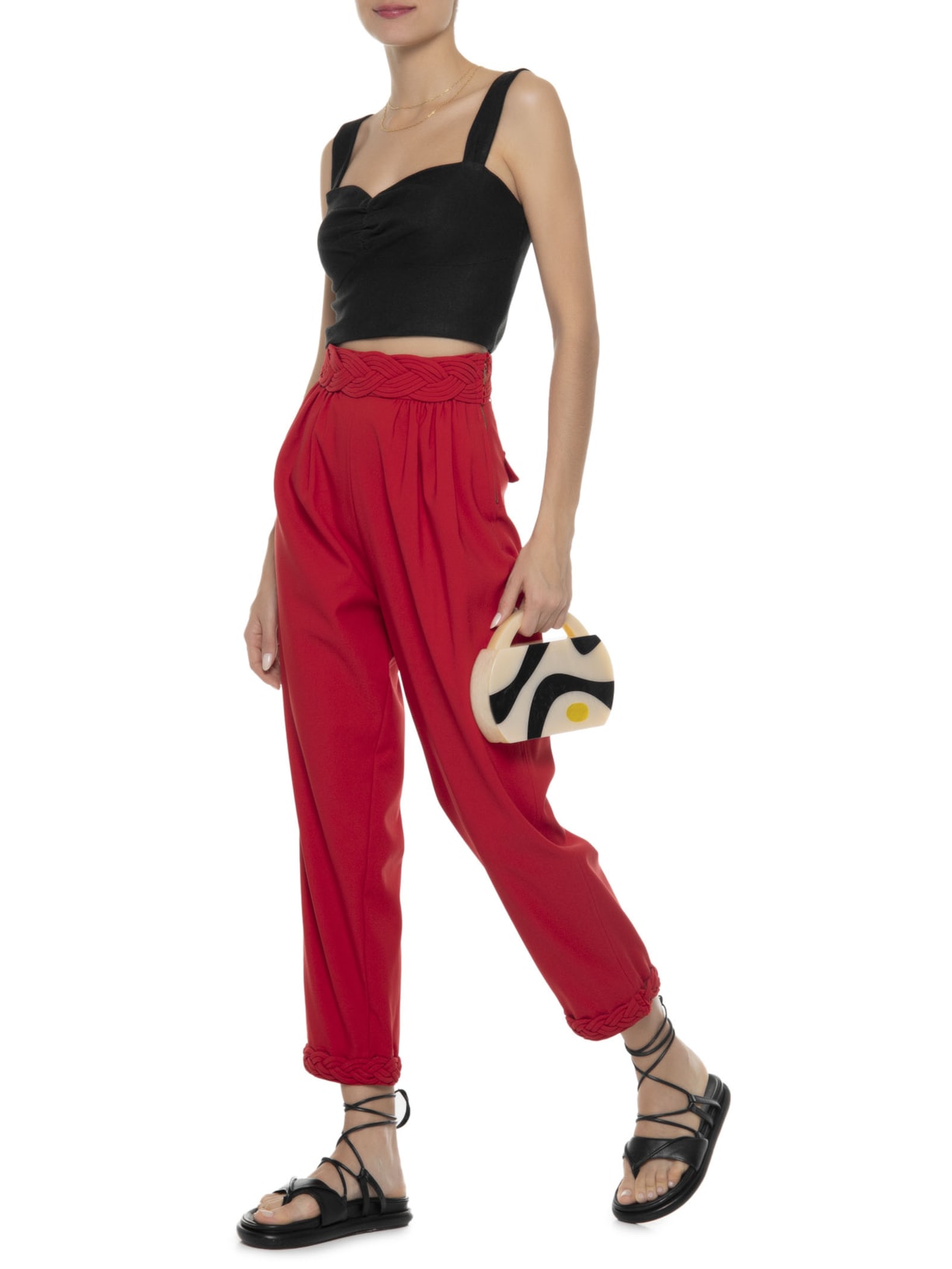 Blusa Feminina Cropped Em Linho Misto Preto '2Essential