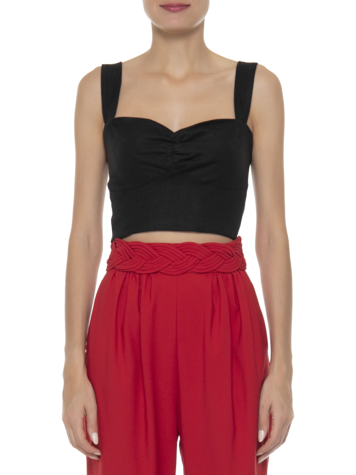 Blusa Feminina Cropped Em Linho Misto Preto '2Essential