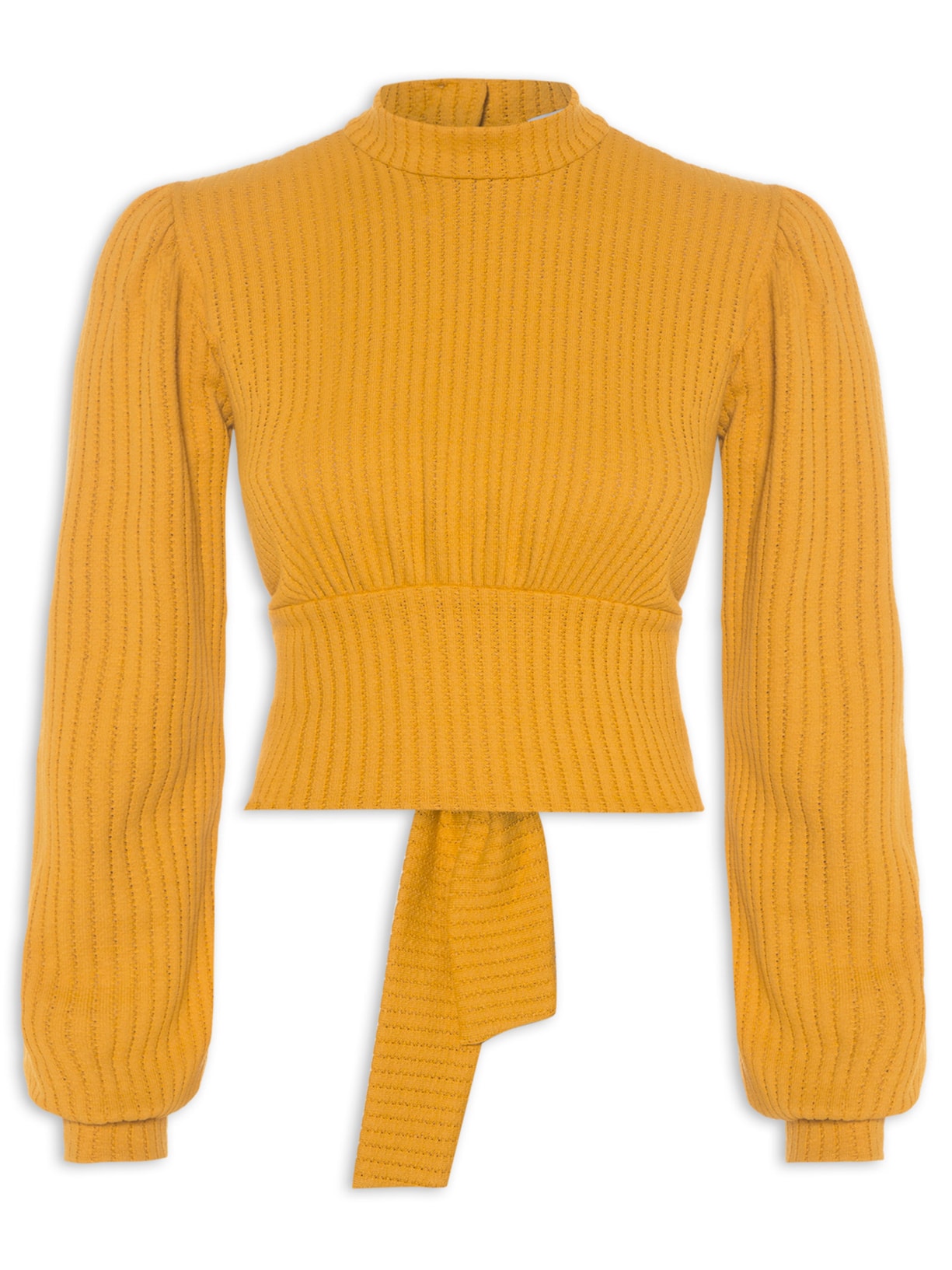 Blusa Feminina Cropped Em Malha Manga Longa - Amarelo