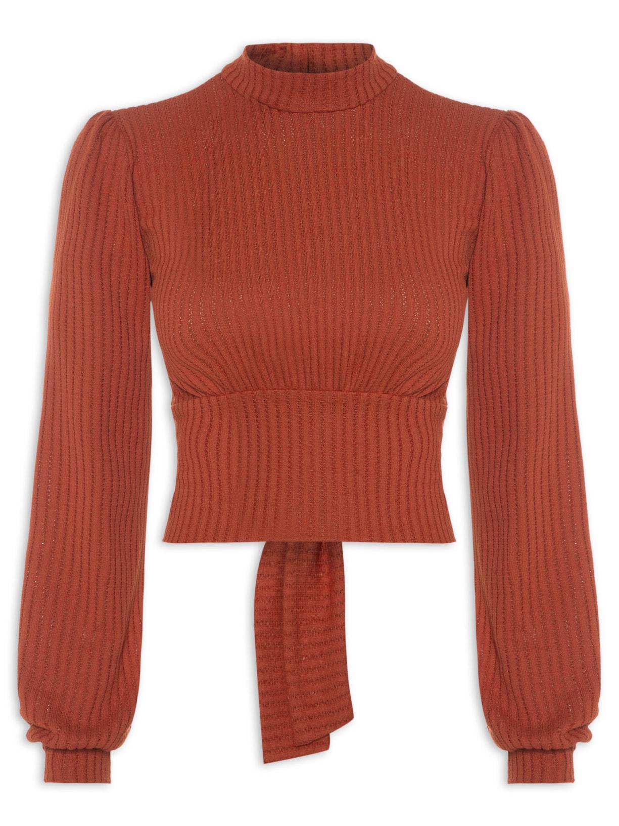 Blusa Feminina Cropped Em Malha Manga Longa - Vermelho