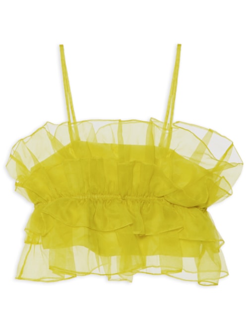 Blusa Feminina Cropped Em Organza - Amarelo