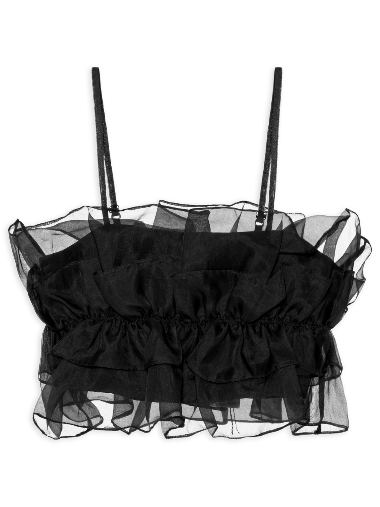 Blusa Feminina Cropped Em Organza - Preto