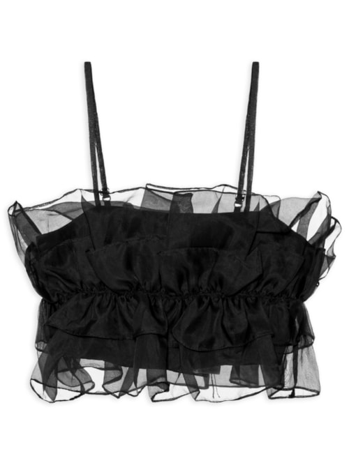 Blusa Feminina Cropped Em Organza - Preto