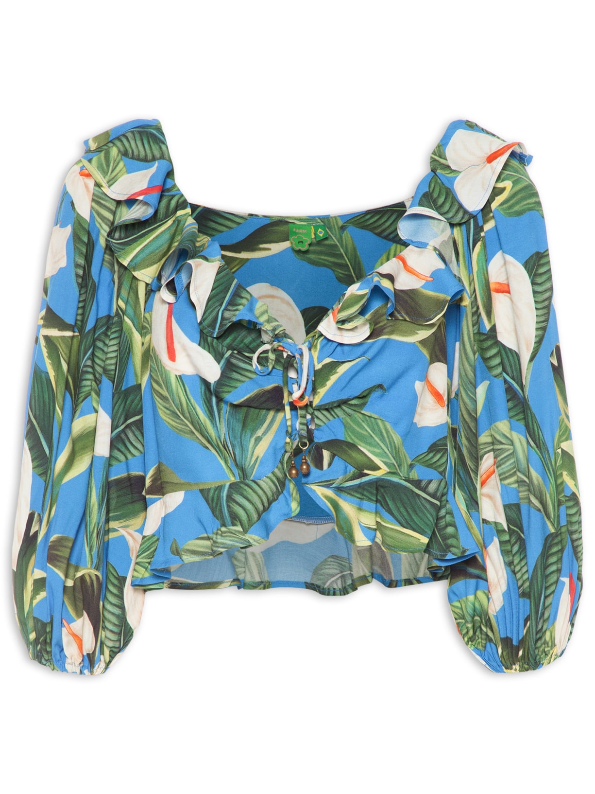 Blusa Feminina Cropped Flor De Anturio - Azul