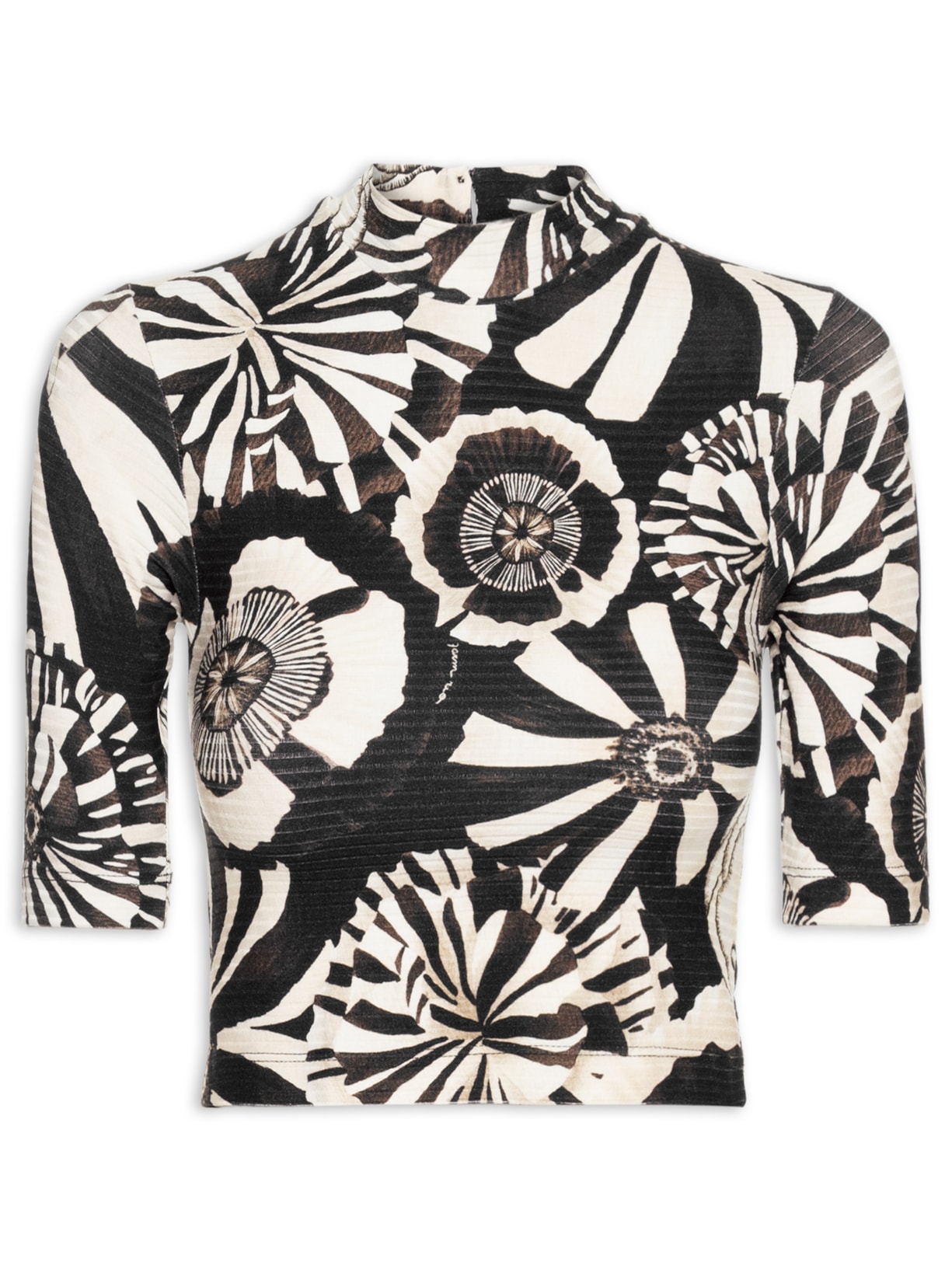 Blusa Feminina Cropped Flora - Preto