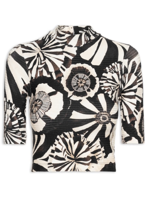 Blusa Feminina Cropped Flora - Preto