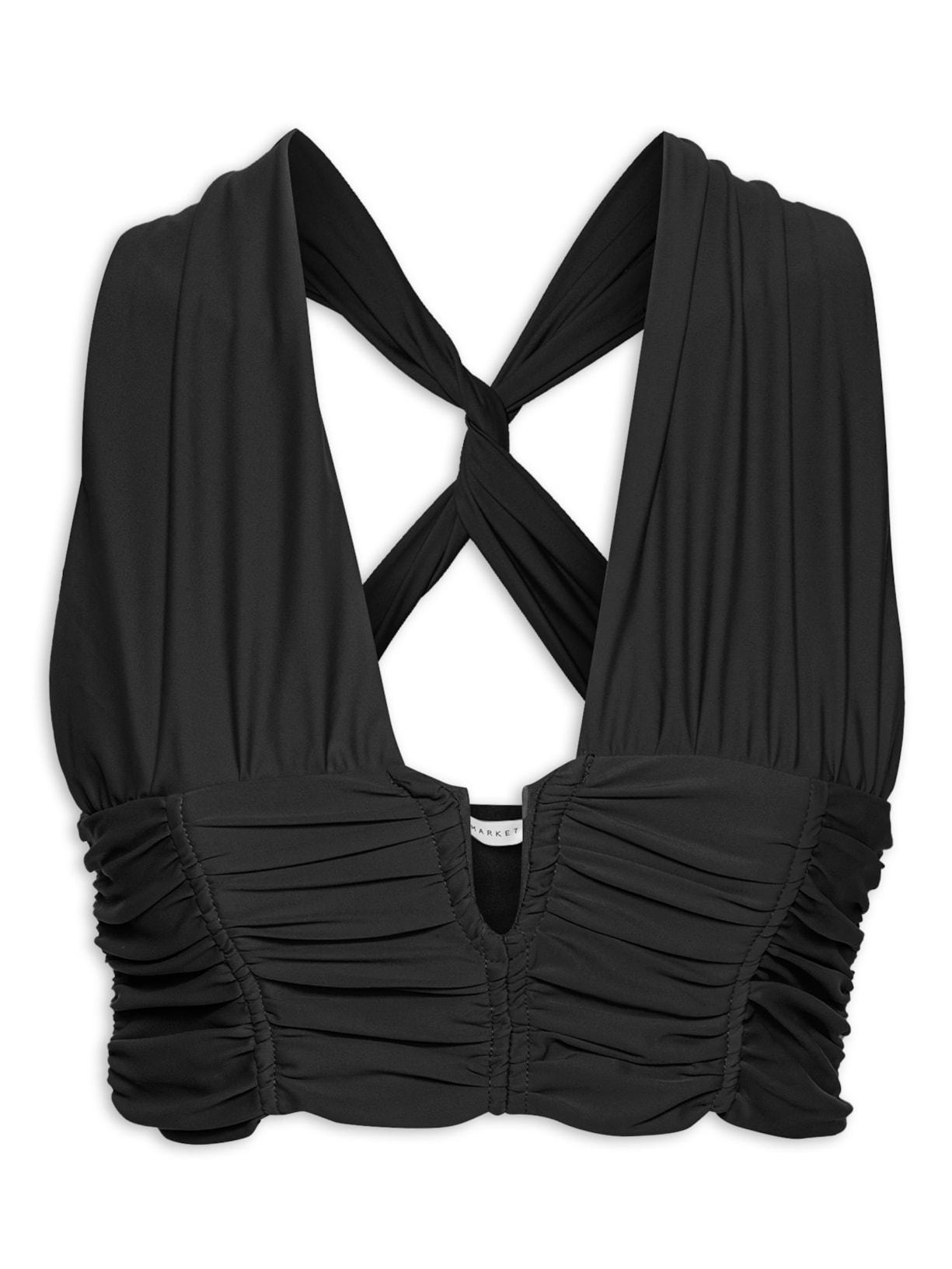 Blusa Feminina Cropped Franzida - Preto