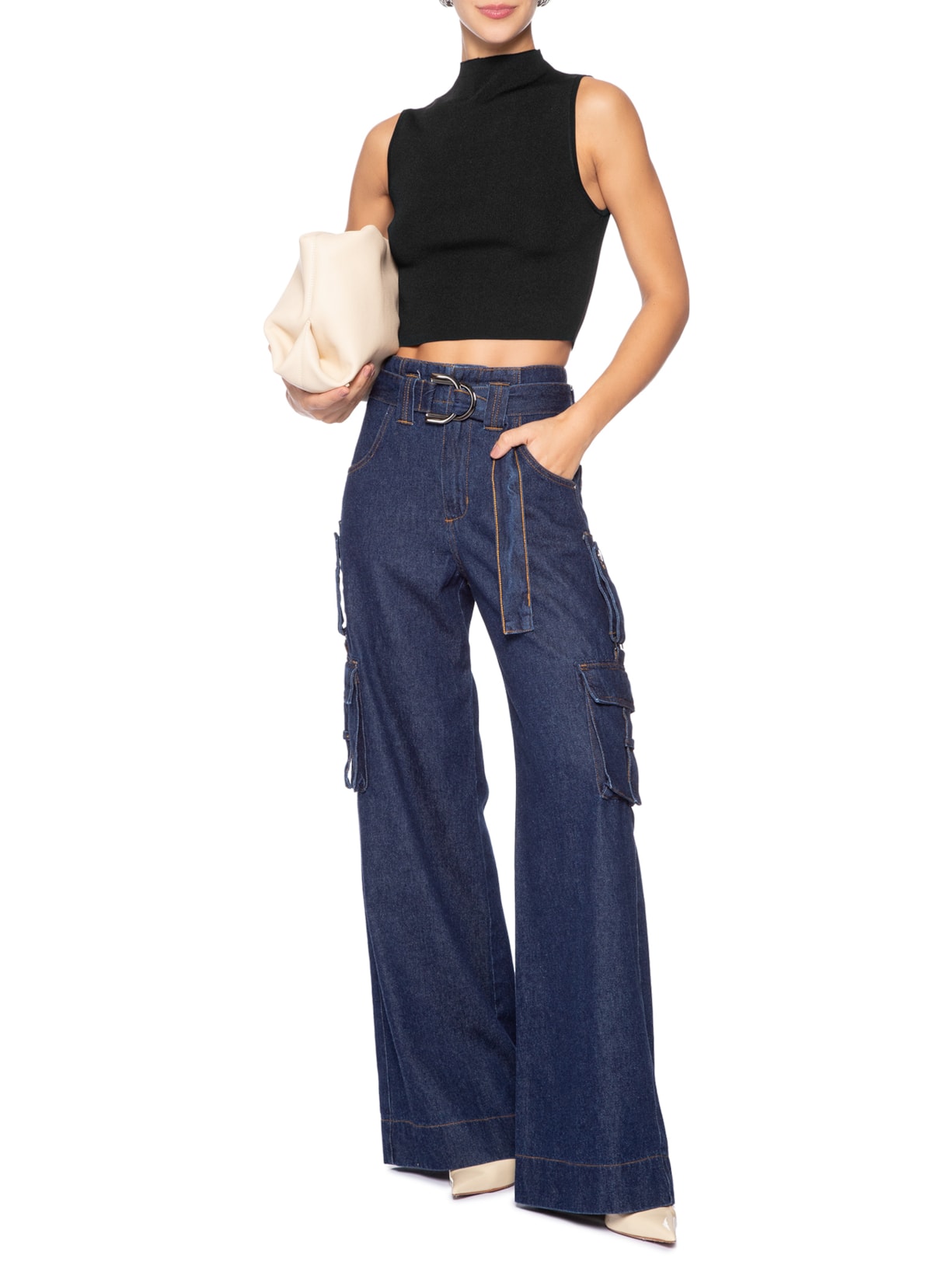 Blusa Feminina Cropped Gola Alta Preto Animale